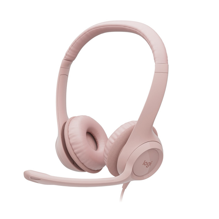 Logitech H390 USB Computer Headset — casque rose — vue 1