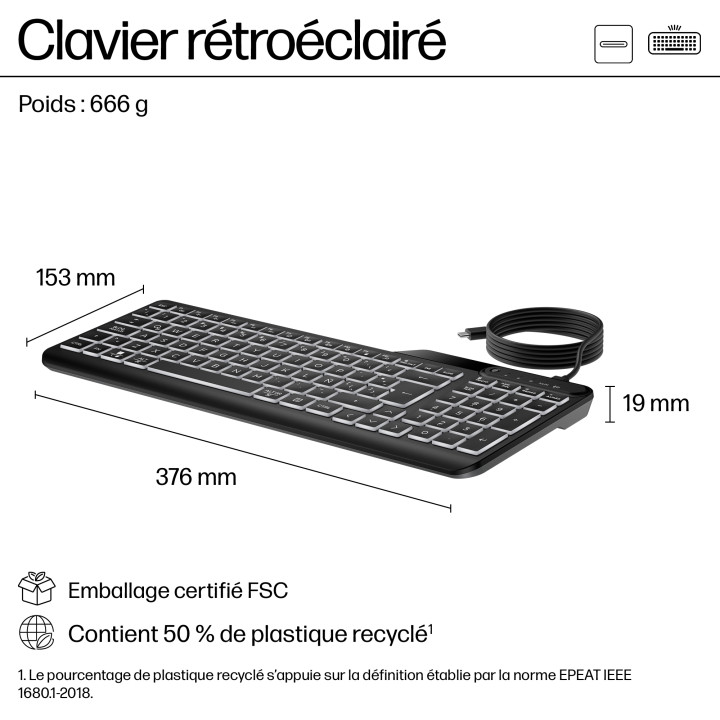 HP Clavier filaire rétroéclairé multi-appareil 405 — vue 2