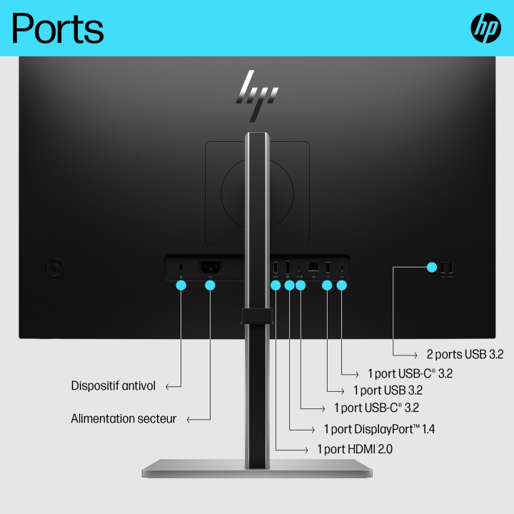HP E-Series Écran USB-C 4K E27k G5 — vue 4