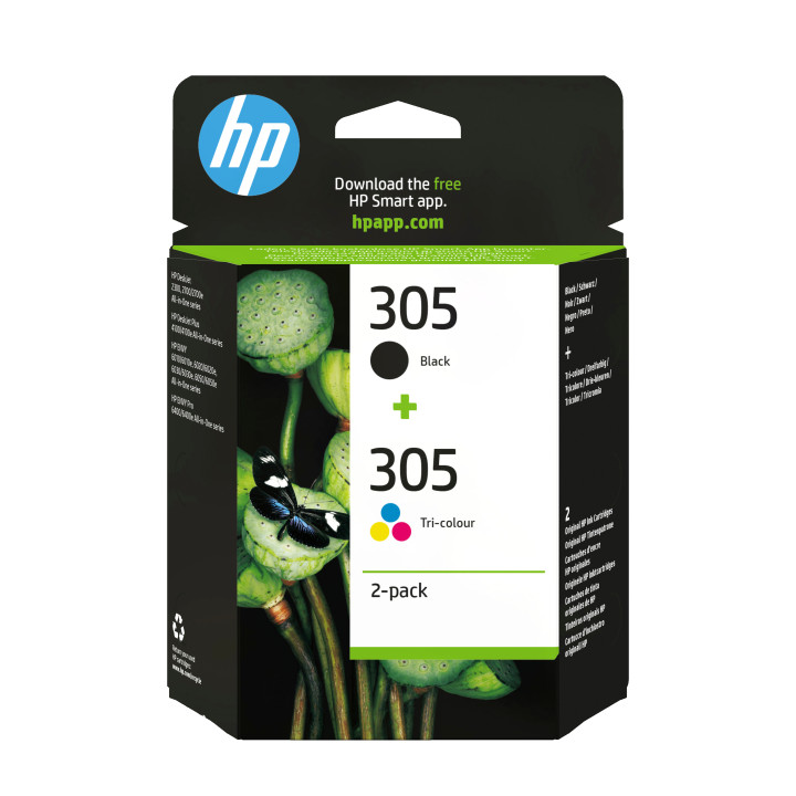 HP Pack de 2 cartouches d'encre authentiques 305 3 couleurs / noir — vue 1