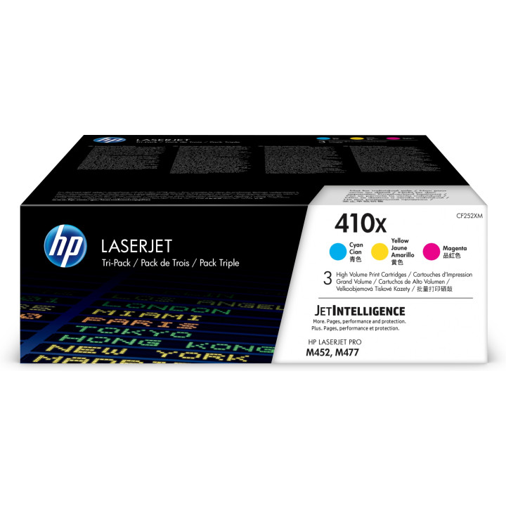 HP 410XLaserJet, lot de 3 cartouches de toner grande capacité authentiques, cyan/magenta/jaune — vue 1