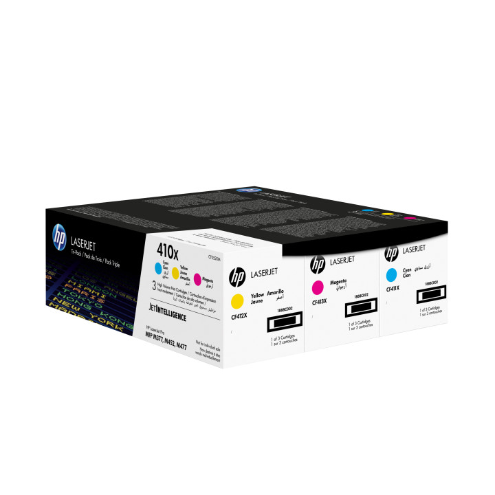 HP 410XLaserJet, lot de 3 cartouches de toner grande capacité authentiques, cyan/magenta/jaune — vue 2