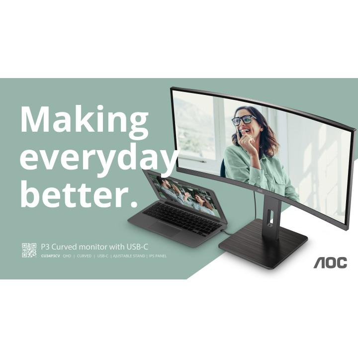 AOC CU34P3CV écran plat de PC 86,4 cm (34") 3440 x 1440 pixels UltraWide Quad HD LED Noir — vue 2