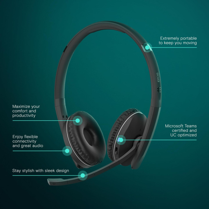 EPOS ADAPT 260 — casque, USB-A + dongle, certifié Microsoft Teams et UC — vue 3