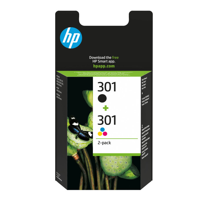 HP 301 pack de 2 cartouches d'encre noir/trois couleurs authentiques — vue 1