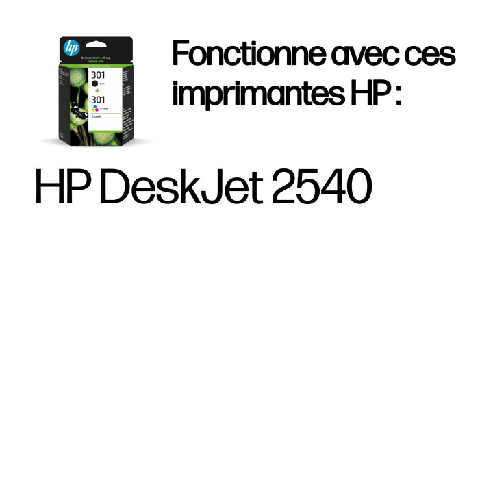 HP 301 pack de 2 cartouches d'encre noir/trois couleurs authentiques — vue 2