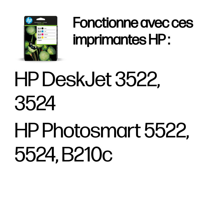 HP 364 pack de 4 cartouches d'encre noir/cyan/magenta/jaune authentiques — vue 2