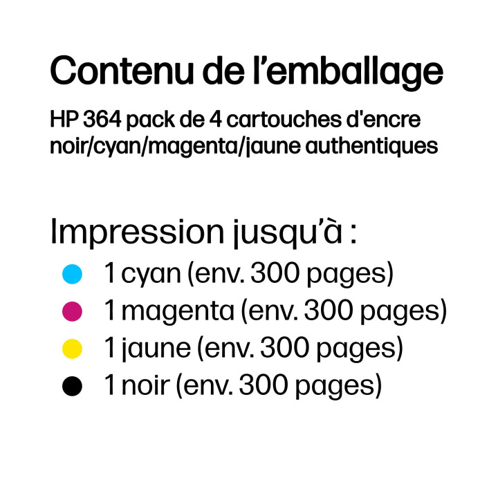 HP 364 pack de 4 cartouches d'encre noir/cyan/magenta/jaune authentiques — vue 3