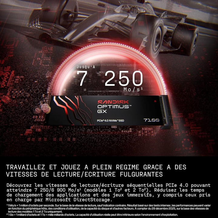 SanDisk Optimus GX 7100 500 Go — SSD NVMe M.2 — vue 3