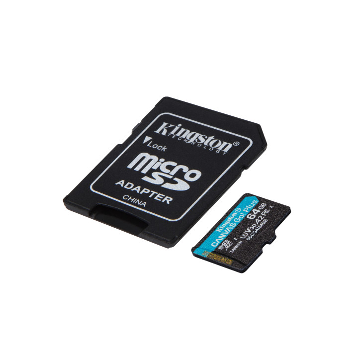 Kingston Canvas Go! Plus Gen 4 — 64 Go, microSDXC — vue 3