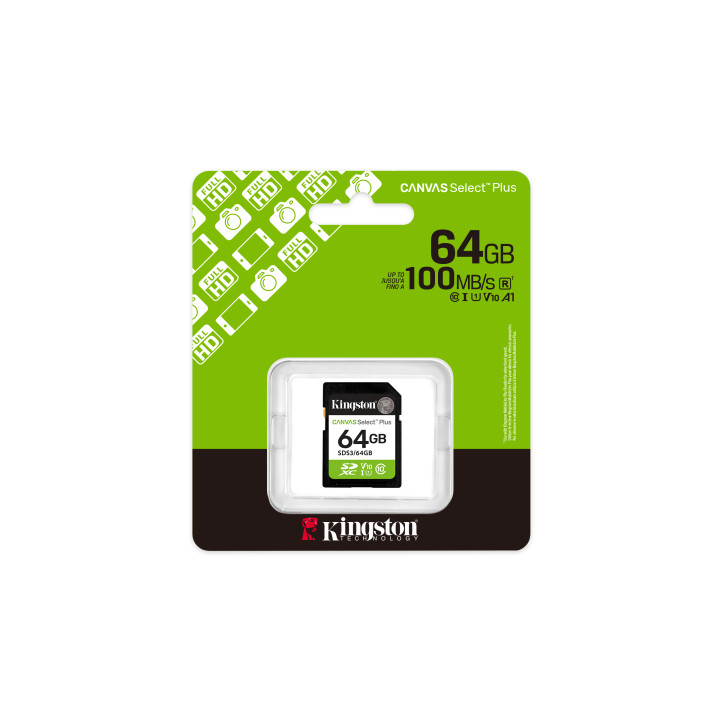 Kingston Canvas Select Plus Gen 3 — 64 Go, SDXC — vue 3