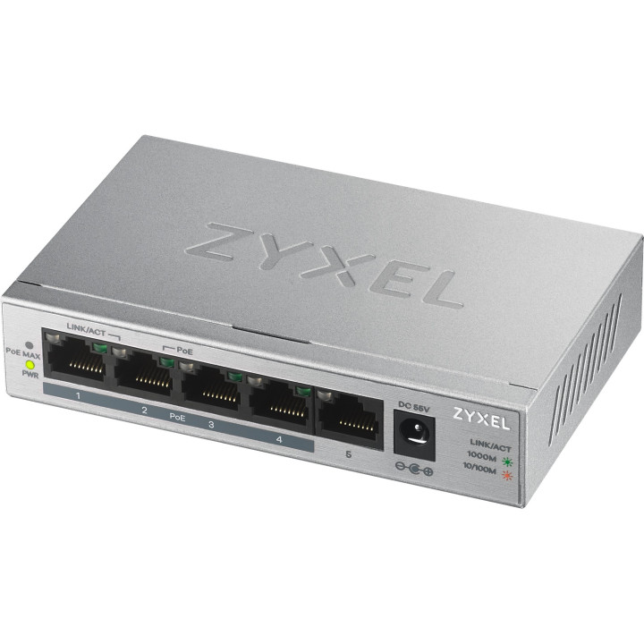 Zyxel GS1005-HP — Switch non administrable 5 ports Gigabit dont 4 ports PoE+ 60W