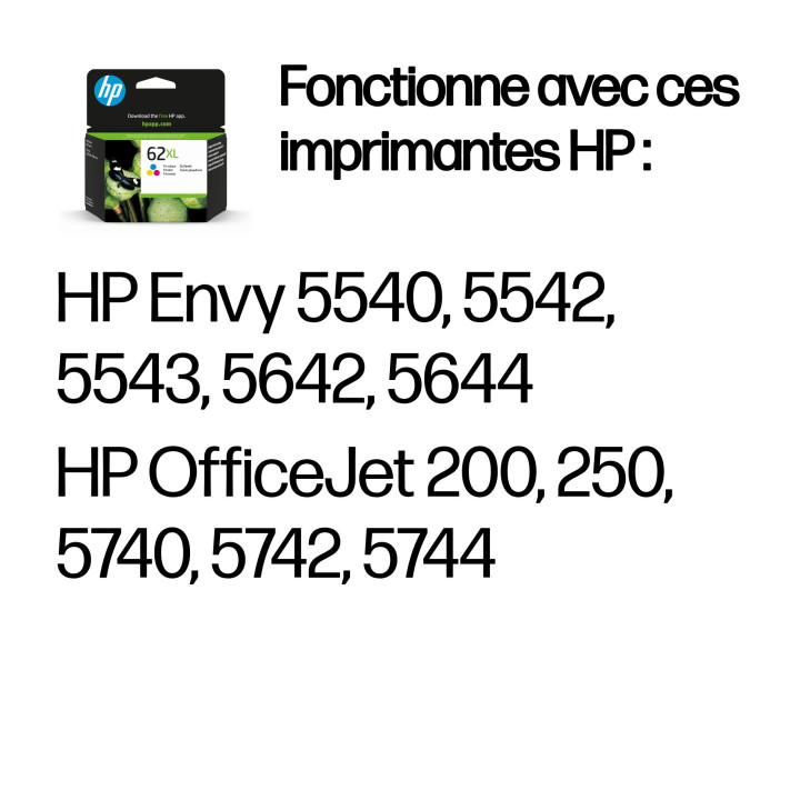 HP 62XL cartouche d'encre trois couleurs grande capacité authentique — vue 2