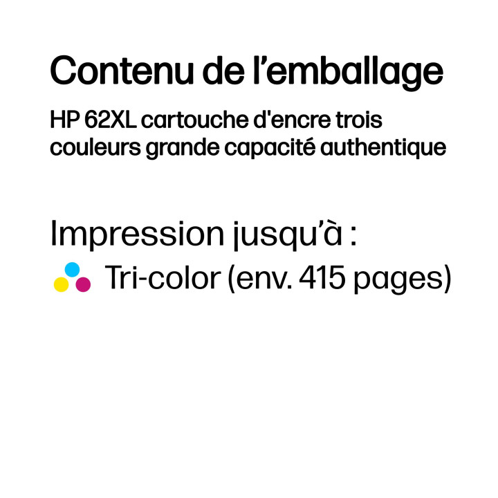 HP 62XL cartouche d'encre trois couleurs grande capacité authentique — vue 3