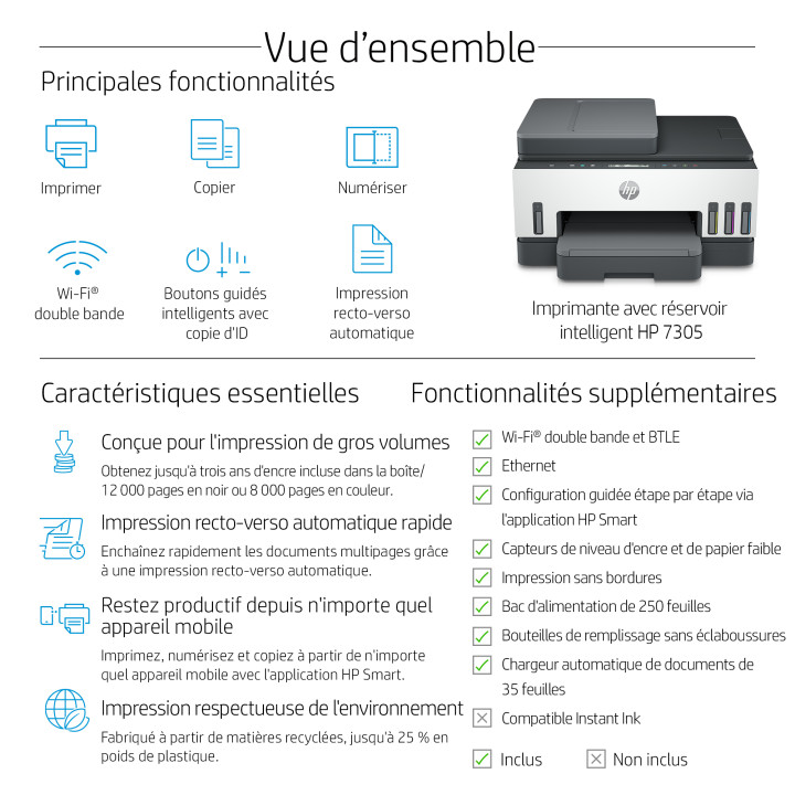 HP Smart Tank 7305 Sans fil All-in-One Couleur Imprimante, Impression recto-verso copieur, scanner — vue 5