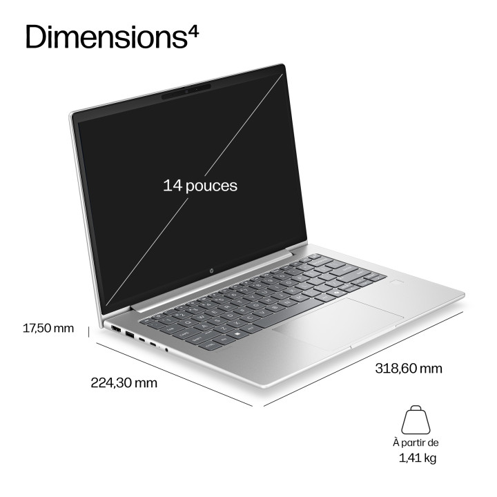 HP E0EX3ET laptop AMD Ryzen™ 5 230 Ordinateur portable 35,6 cm (14") WUXGA 16 Go LPDDR5x-SDRAM 512 Go SSD Wi-F — vue 5