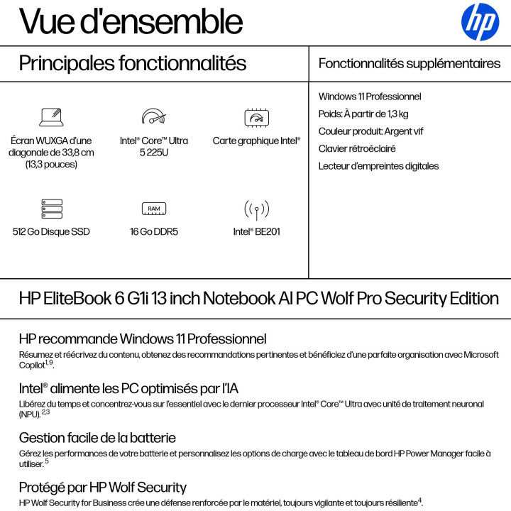 HP EliteBook 6 G1i Wolf Pro Security Edition Intel Core Ultra 5 225U Ordinateur portable 33,8 cm (13.3") WUXGA — vue 3