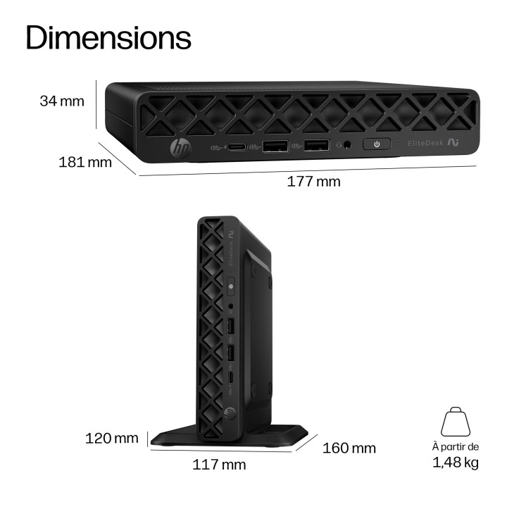 HP EliteDesk 8 Mini G2i Desktop Next Gen AI PC Copilot+ PC Intel Core Ultra 7 356H 16 Go DDR5-SDRAM 512 Go SSD — vue 2