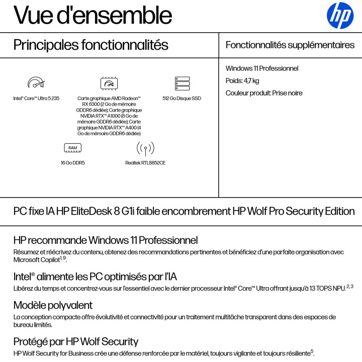 HP EliteDesk 8 SFF G1i AI Wolf Pro Security Edition Intel Core Ultra 5 235 16 Go DDR5-SDRAM 512 Go SSD Windows — vue 2