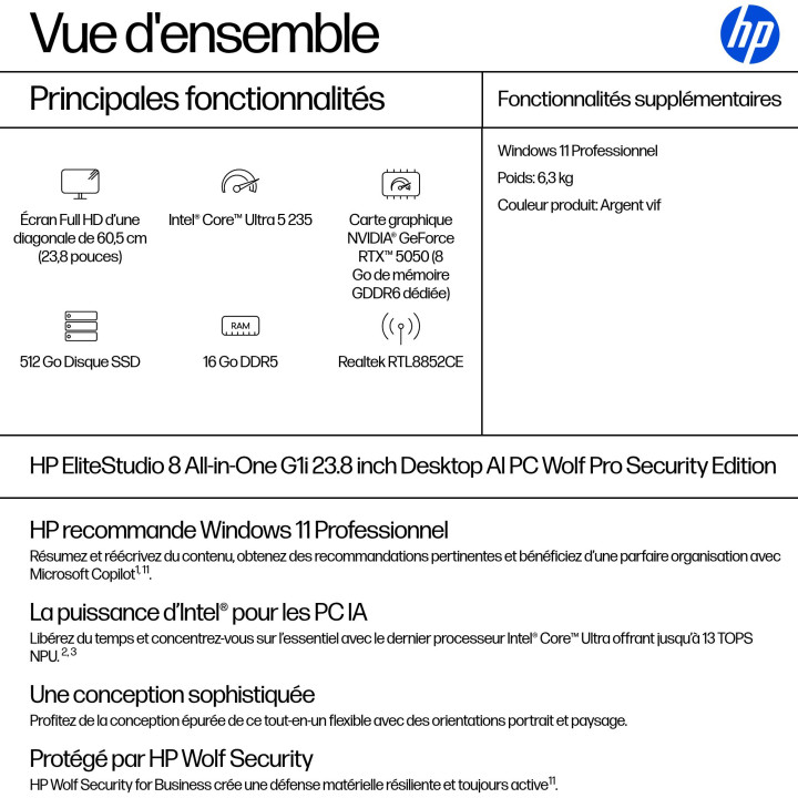 HP EliteStudio 8 G1i AI PC Wolf Pro Security Edition Intel Core Ultra 5 235 60,5 cm (23.8") 1920 x 1080 pixels — vue 4