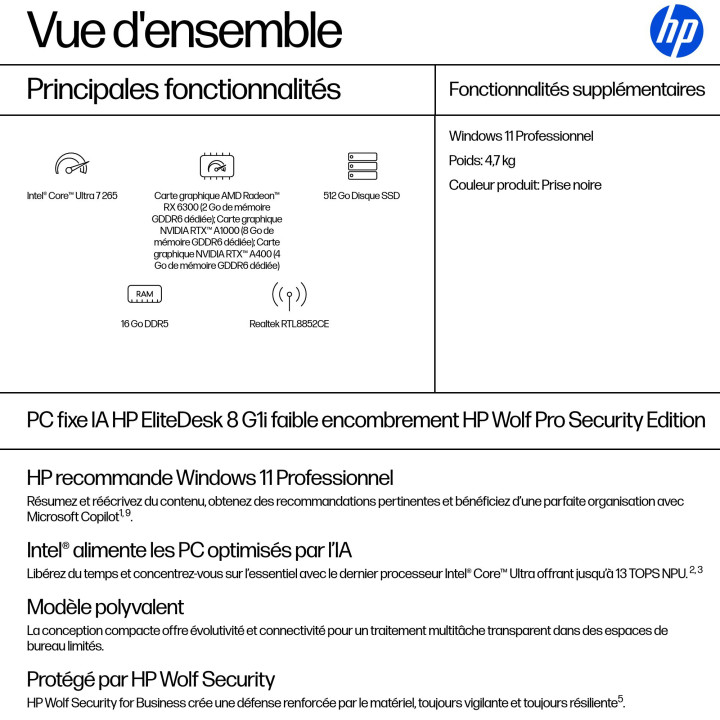 HP EliteDesk 8 SFF G1i AI Wolf Pro Security Edition Intel Core Ultra 7 265 16 Go DDR5-SDRAM 512 Go SSD Windows — vue 2