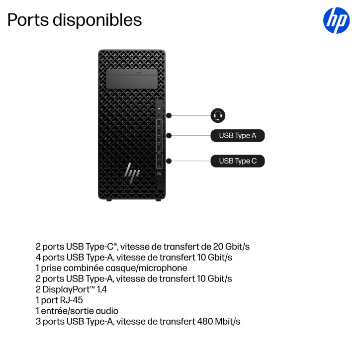 HP Z2 Tower G1i Intel Core Ultra 7 265 16 Go DDR5-SDRAM 1 To SSD Windows 11 Pro Station de travail AI Workstat — vue 3
