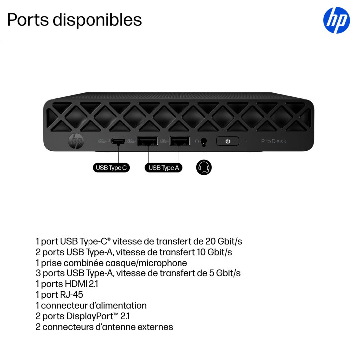 HP ProDesk 4 Mini G1i Intel Core Ultra 7 265T 16 Go DDR5-SDRAM 512 Go SSD Windows 11 Pro Mini PC AI PC Noir — vue 4