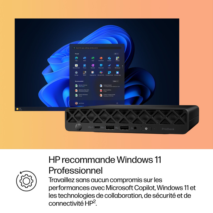 HP ProDesk 4 Mini G1i Intel Core Ultra 7 265T 16 Go DDR5-SDRAM 512 Go SSD Windows 11 Pro Mini PC AI PC Noir — vue 5