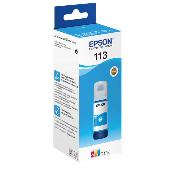 Epson 113 EcoTank Pigment Cyan ink bottle — vue 2
