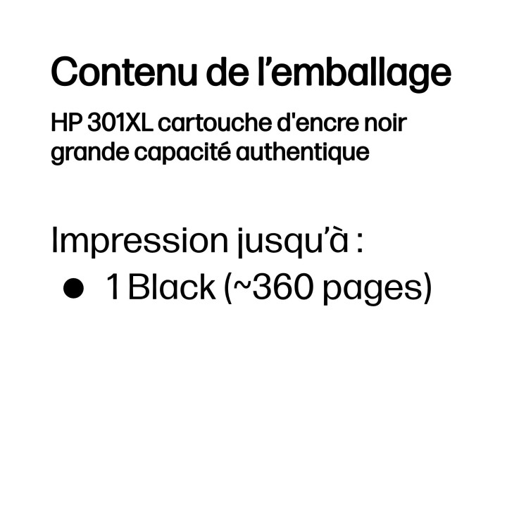 HP 301XL cartouche d'encre noir grande capacité authentique — vue 3