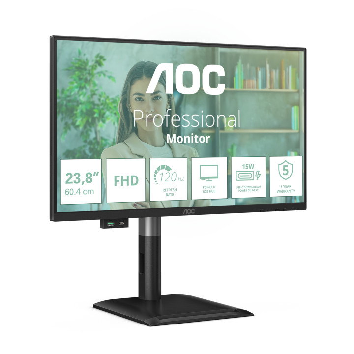AOC 24P4U écran plat de PC 60,5 cm (23.8") 1920 x 1080 pixels Full HD Noir — vue 3