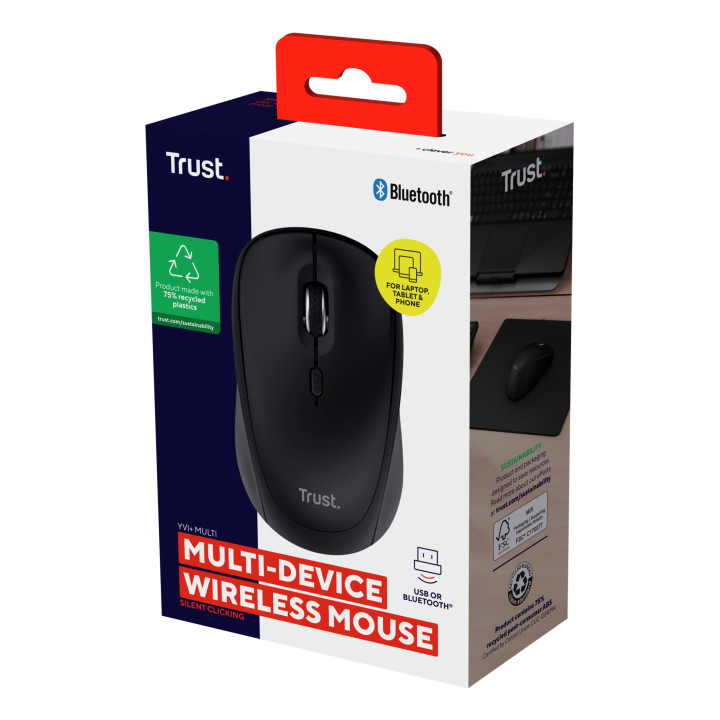 Trust Yvi+ souris Universel Ambidextre RF sans fil + Bluetooth Optique 1600 DPI — vue 5