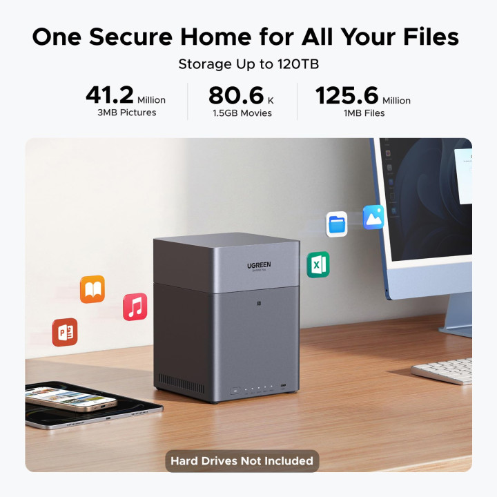 Ugreen DH4300 Plus NAS Mini Tower 8 Go LPPDDR4X UGOS Pro Gris — vue 3