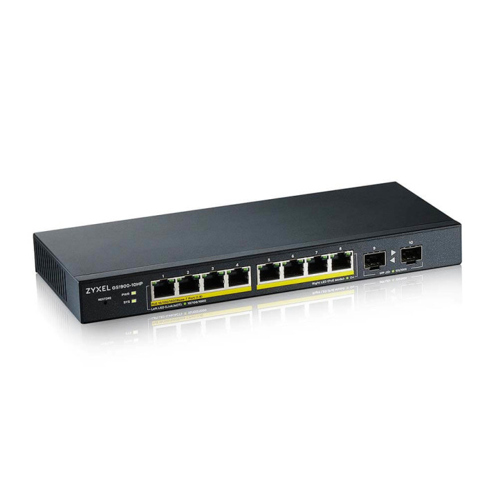 Zyxel GS1900-10HP Géré L2 Gigabit Ethernet (10/100/1000) Connexion Ethernet, supportant l'alimentation via ce  — vue 2