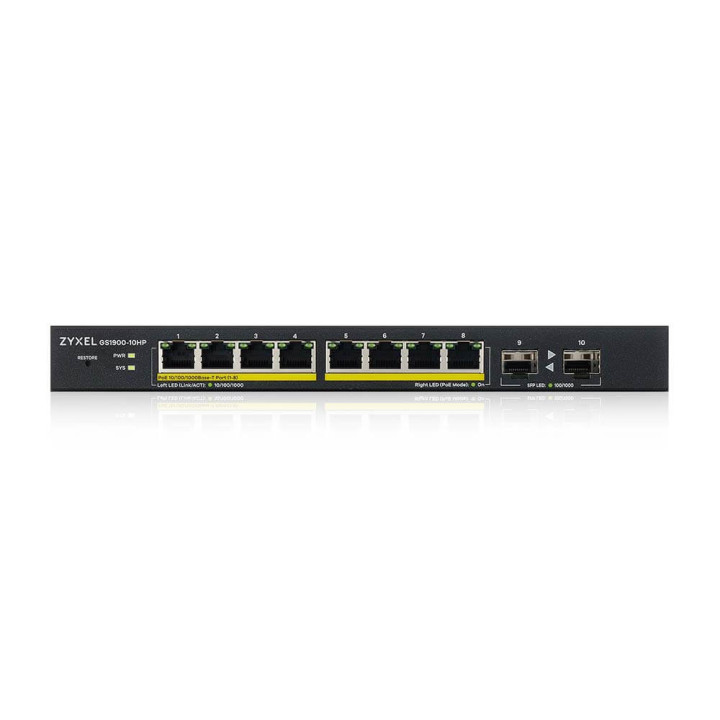 Zyxel GS1900-10HP Géré L2 Gigabit Ethernet (10/100/1000) Connexion Ethernet, supportant l'alimentation via ce  — vue 3