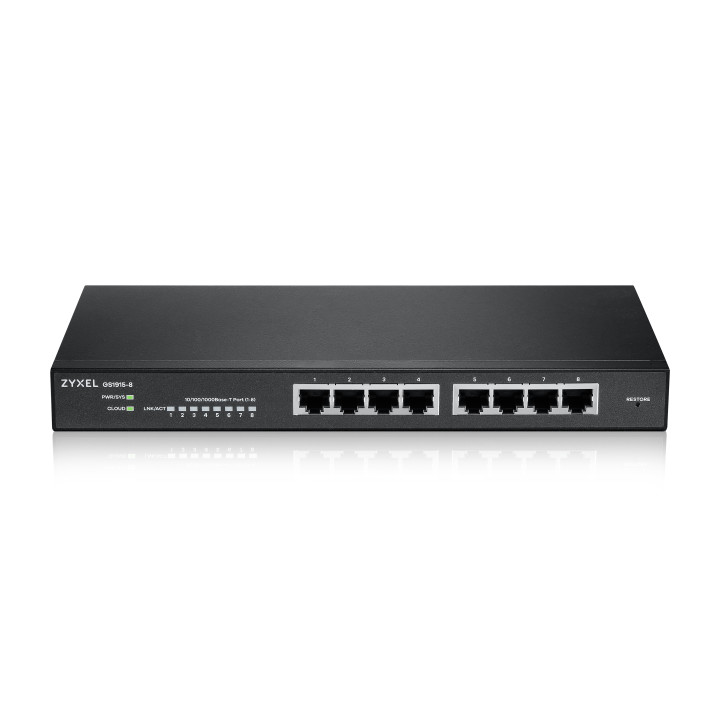 Zyxel GS1915-8 Géré L2 Gigabit Ethernet (10/100/1000) Noir — vue 1