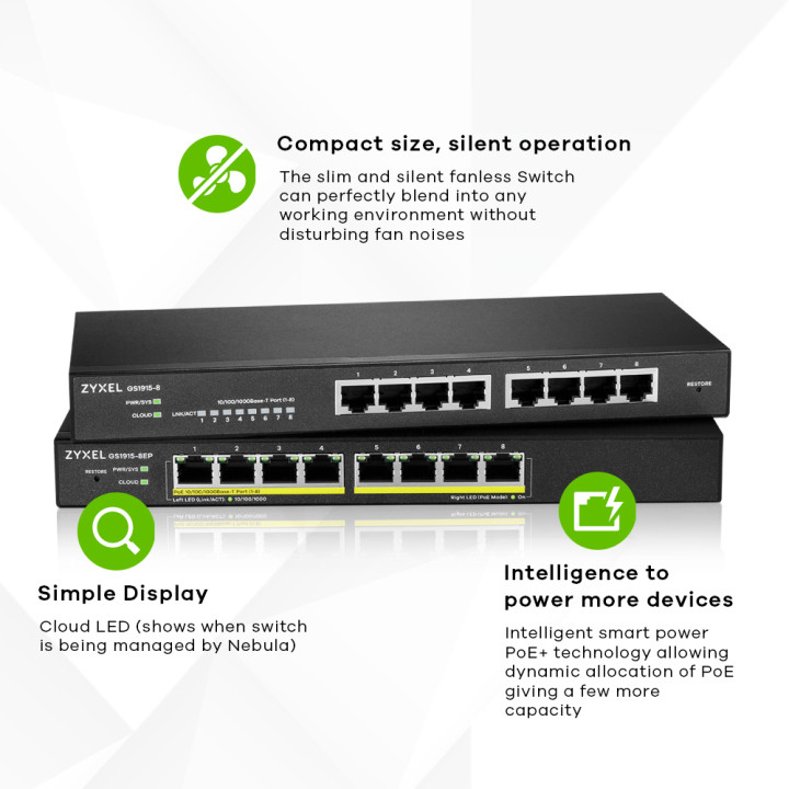 Zyxel GS1915-8 Géré L2 Gigabit Ethernet (10/100/1000) Noir — vue 4