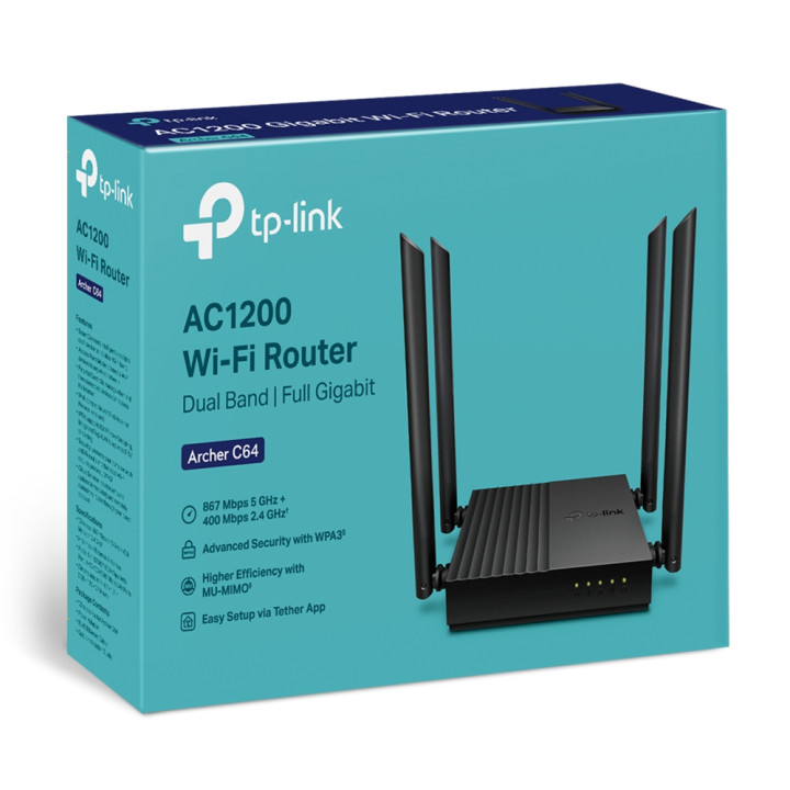TP-Link Archer C64 routeur sans fil Gigabit Ethernet Bi-bande (2,4 GHz / 5 GHz) Noir — vue 4