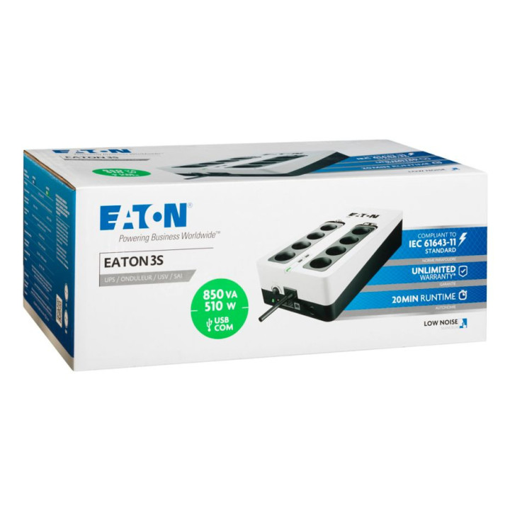 Eaton 3S850D alimentation d'énergie non interruptible Veille 0,85 kVA 510 W 8 sortie(s) CA — vue 2