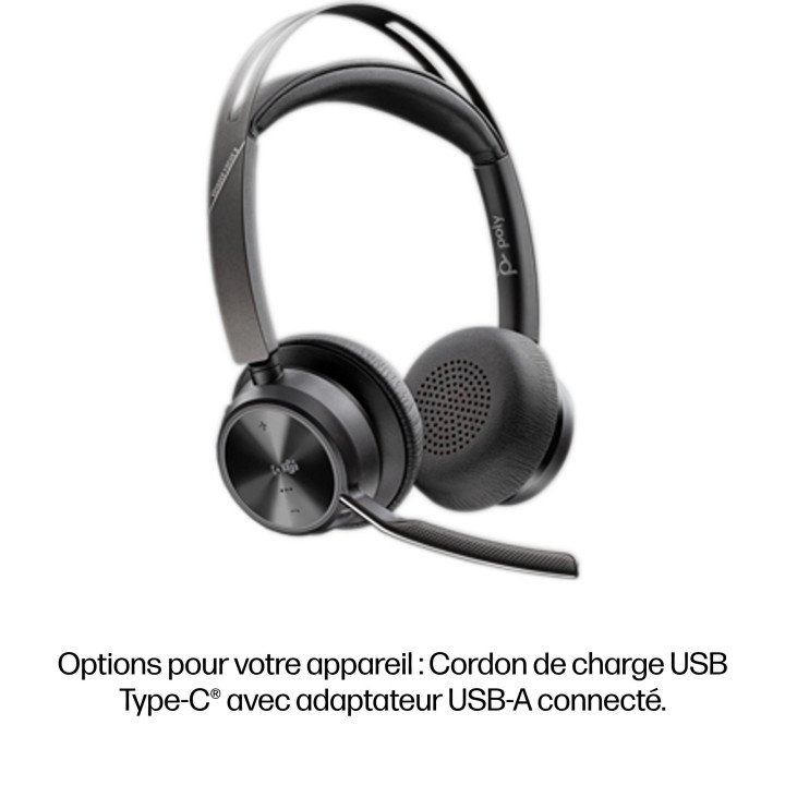 HP Poly Micro-casque Poly Voyager Focus 2 USB-C-C certifié Microsoft Teams + adaptateur USB-C/A +base de charg — vue 5
