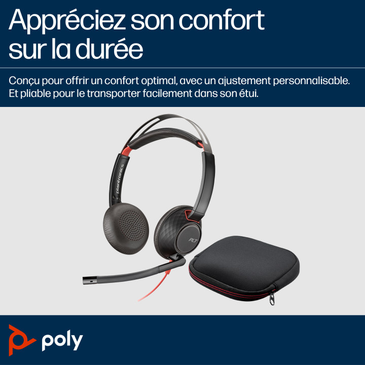 HP Poly Micro-casque Poly Blackwire 5220 stéréo USB-C + connexion 3,5 mm + adaptateur USB-C/A — vue 3