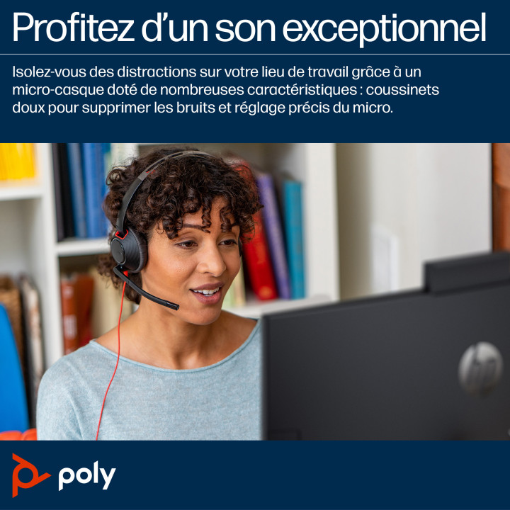 HP Poly Micro-casque Poly Blackwire 5220 stéréo USB-C + connexion 3,5 mm + adaptateur USB-C/A — vue 5