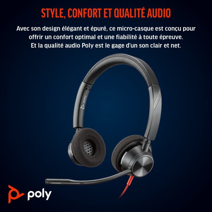 HP Poly Micro-casque Poly Blackwire 3320 stéréo USB-C certifié Microsoft Teams + adaptateur USB-C/A — vue 5
