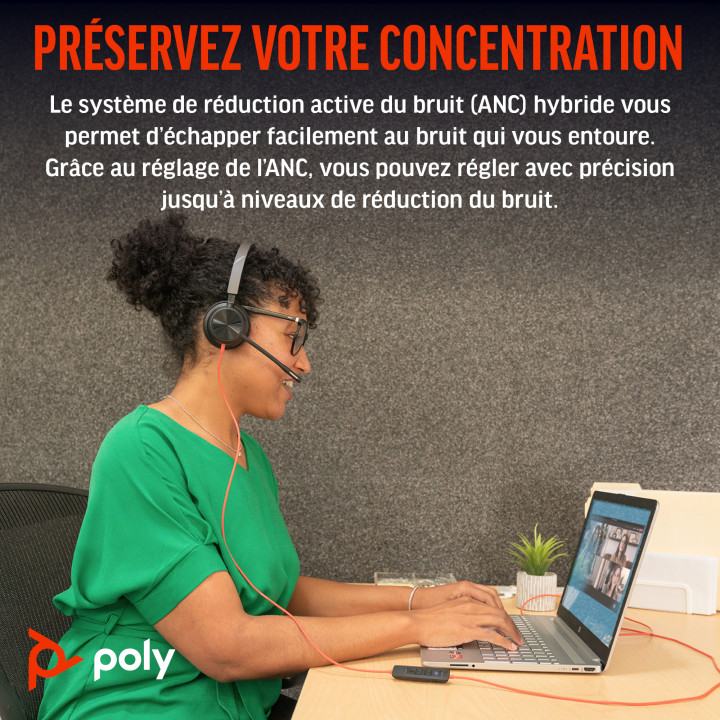 HP Poly Micro-casque Poly Blackwire 8225 stéréo USB-C + adaptateur USB-C/A — vue 3