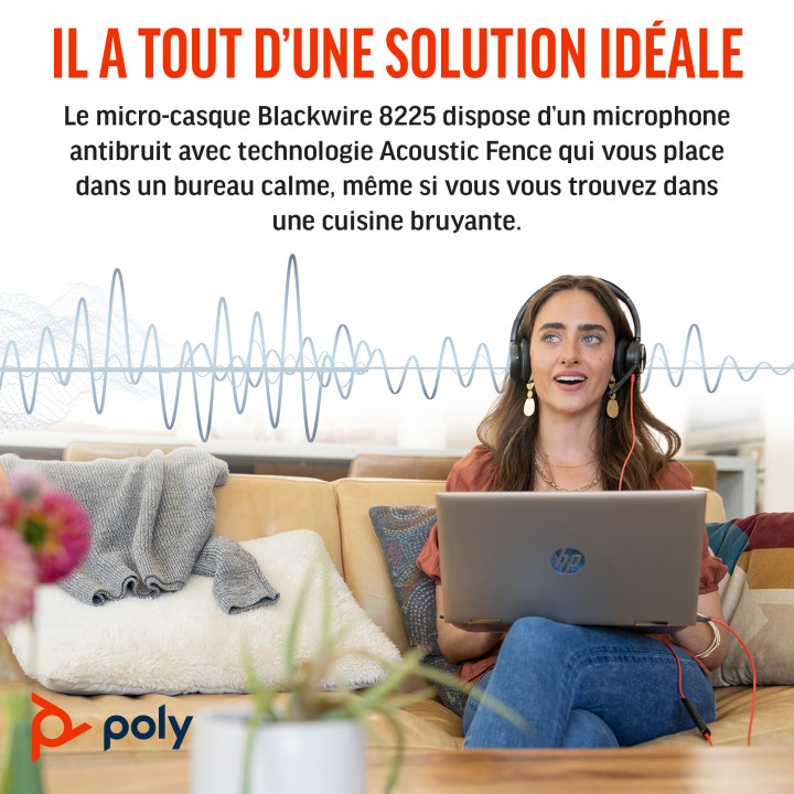 HP Poly Micro-casque Poly Blackwire 8225 stéréo USB-C + adaptateur USB-C/A — vue 5