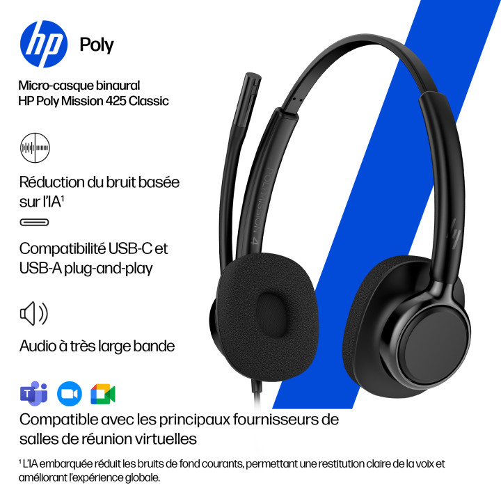 HP Poly Micro-casque filaire USB binaural Mission 425 — vue 5