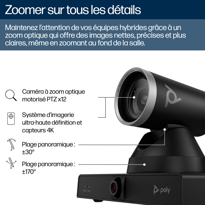 HP Poly Caméra intelligente Poly Studio E60 4K MPTZ avec zoom optique 12x — vue 4