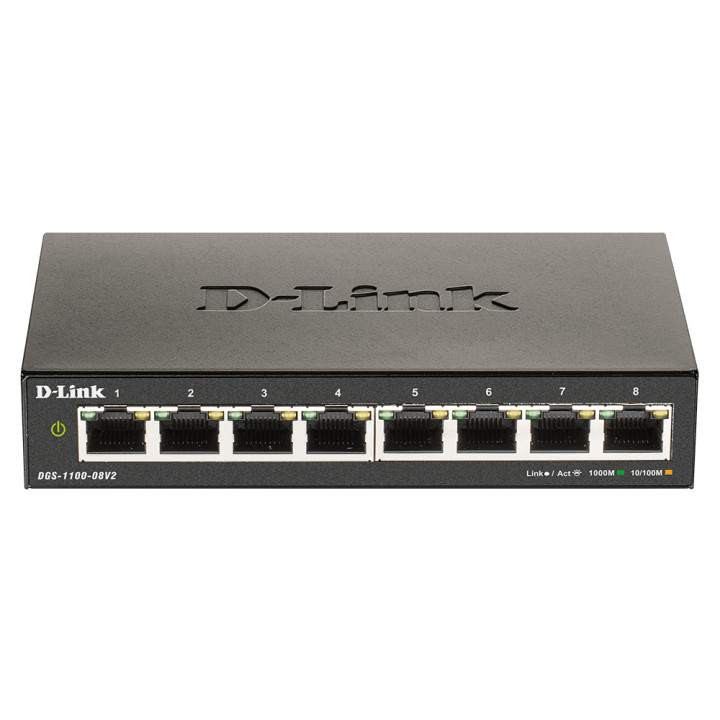D-Link DGS-1100-08V2 Géré L2 Gigabit Ethernet (10/100/1000) Noir — vue 1