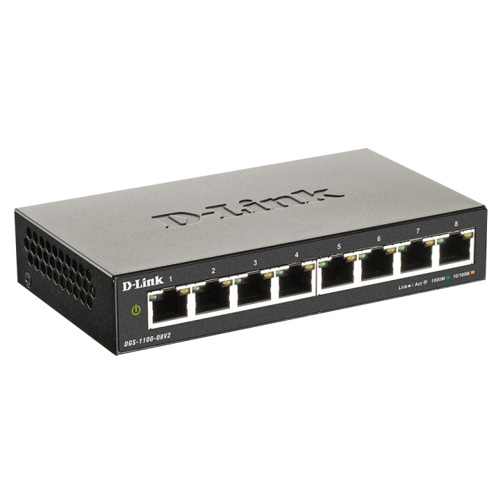 D-Link DGS-1100-08V2 Géré L2 Gigabit Ethernet (10/100/1000) Noir — vue 3