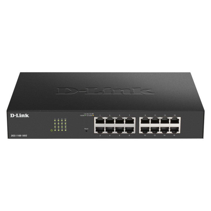D-Link DGS-1100-16V2 Géré L2 Gigabit Ethernet (10/100/1000) Noir — vue 1